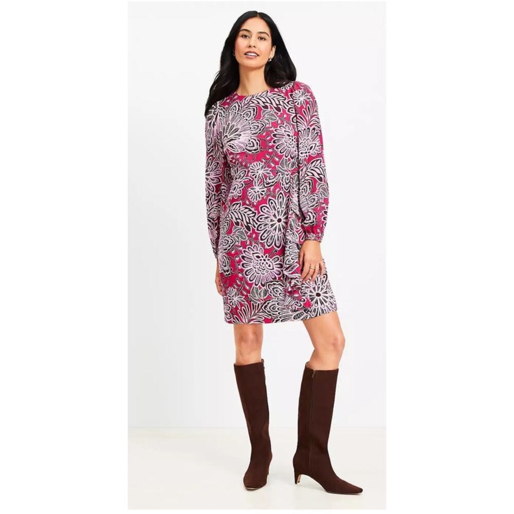 LOFT Mini Dress NWT New Pink Floral Shift sz 14T Tall Fairy Office Mature Boho